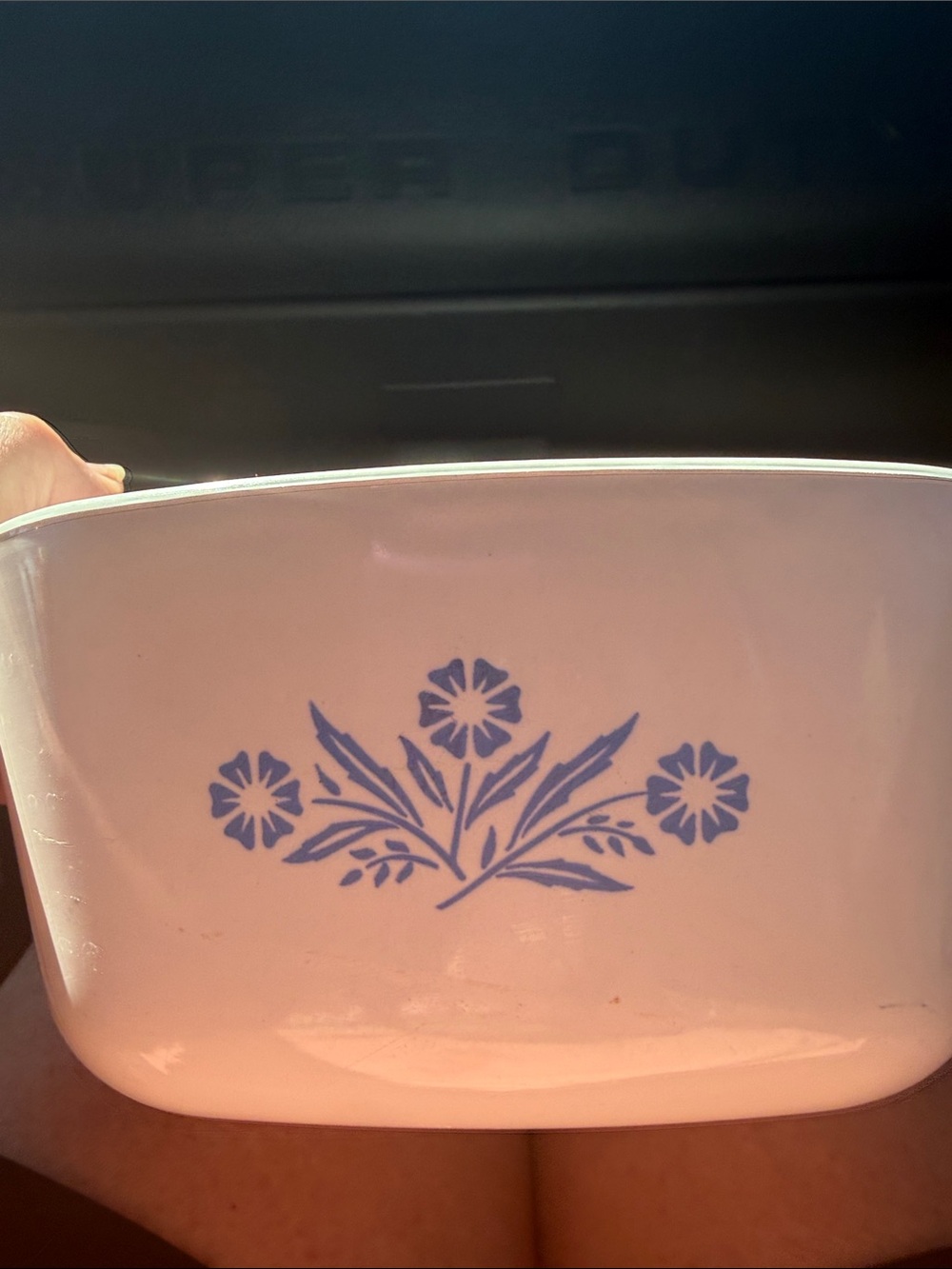 Corningware White Casserole Dish with Blue Floral Design
